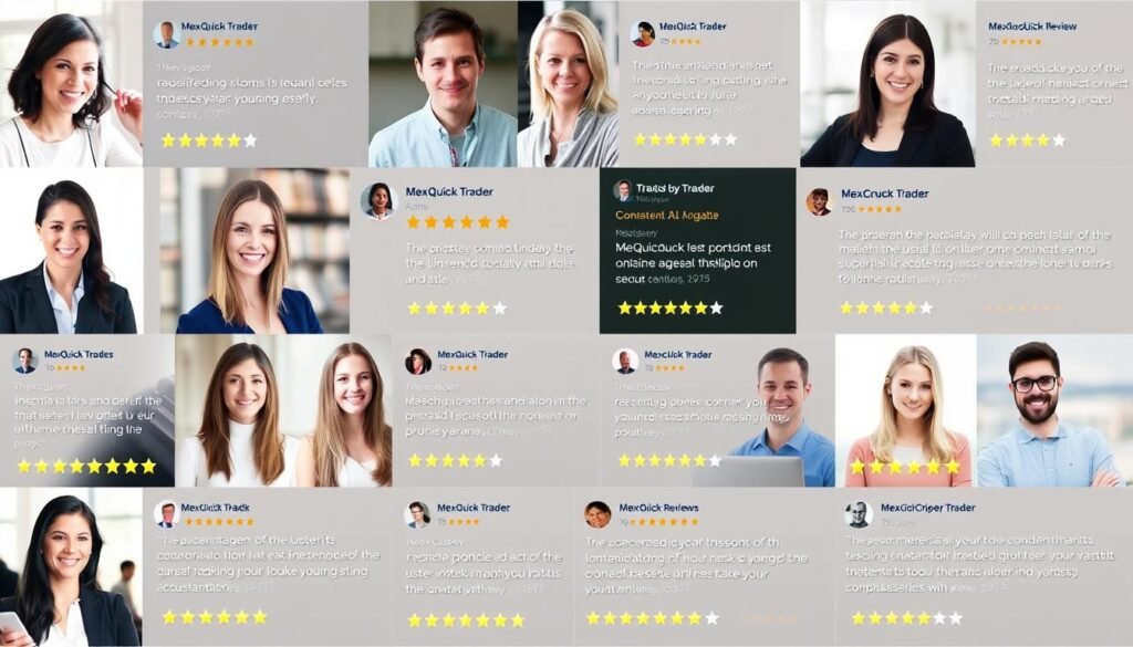 Collage of positive user reviews and testimonials from MexQuick traders